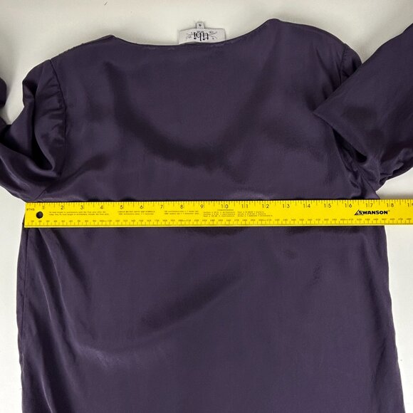 Tibi Blouse Women 4 100% Silk Roll Tab Sleeve Purple Embellished Beaded Feathers - Picture 8 of 12